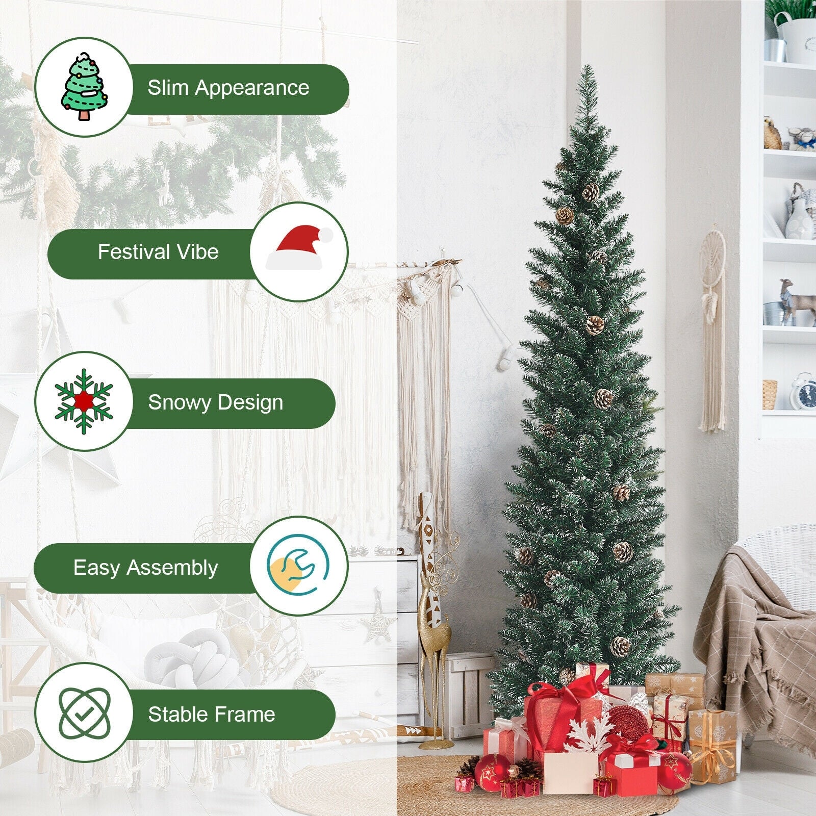 Artificial Pencil Christmas Tree, Pine Cones, 6 ft, Green Christmas Tree at Gallery Canada