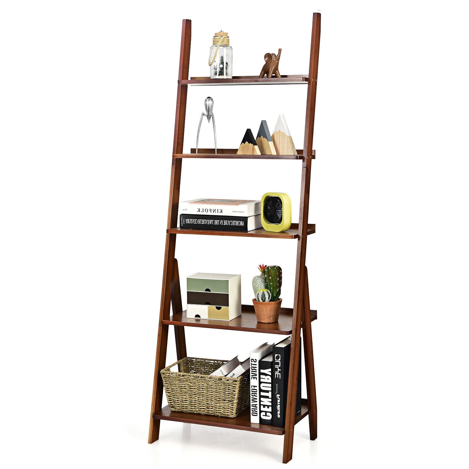 5-Tier Bamboo Ladder Shelf, Brown Bookcases at Gallery Canada