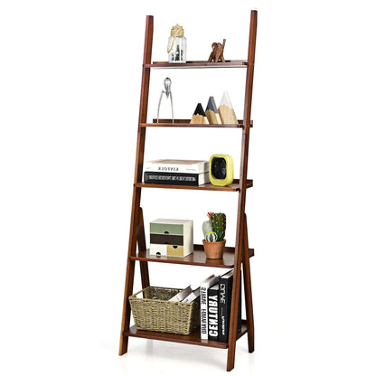 5-Tier Bamboo Ladder Shelf, Brown Bookcases at Gallery Canada