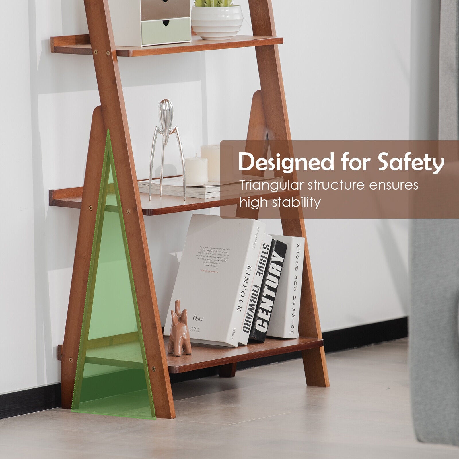 5-Tier Bamboo Ladder Shelf, Brown Bookcases at Gallery Canada