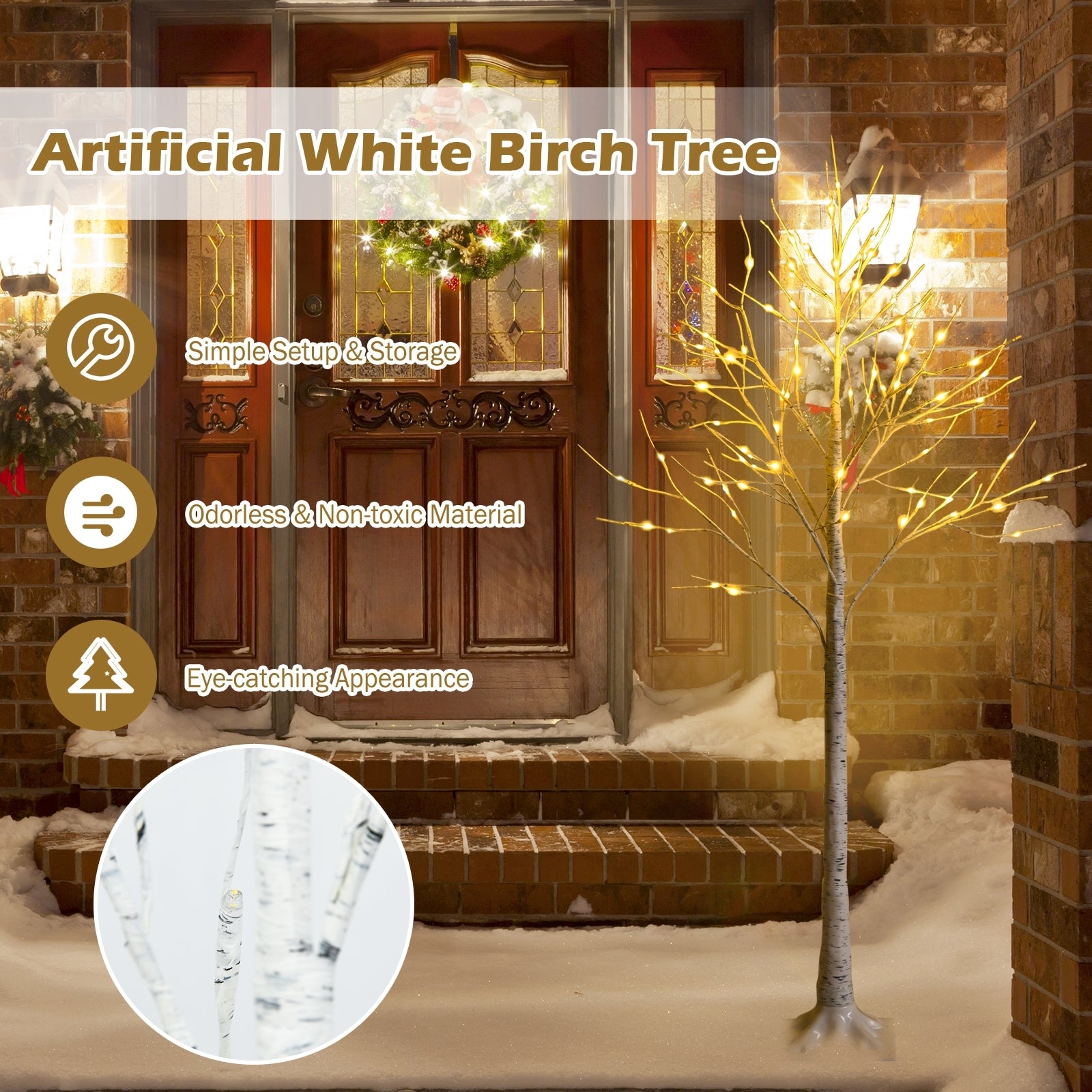 5 Feet Pre-Lit Twig Birch Tree, 72 LED Lights, White Christmas Tree at Gallery Canada