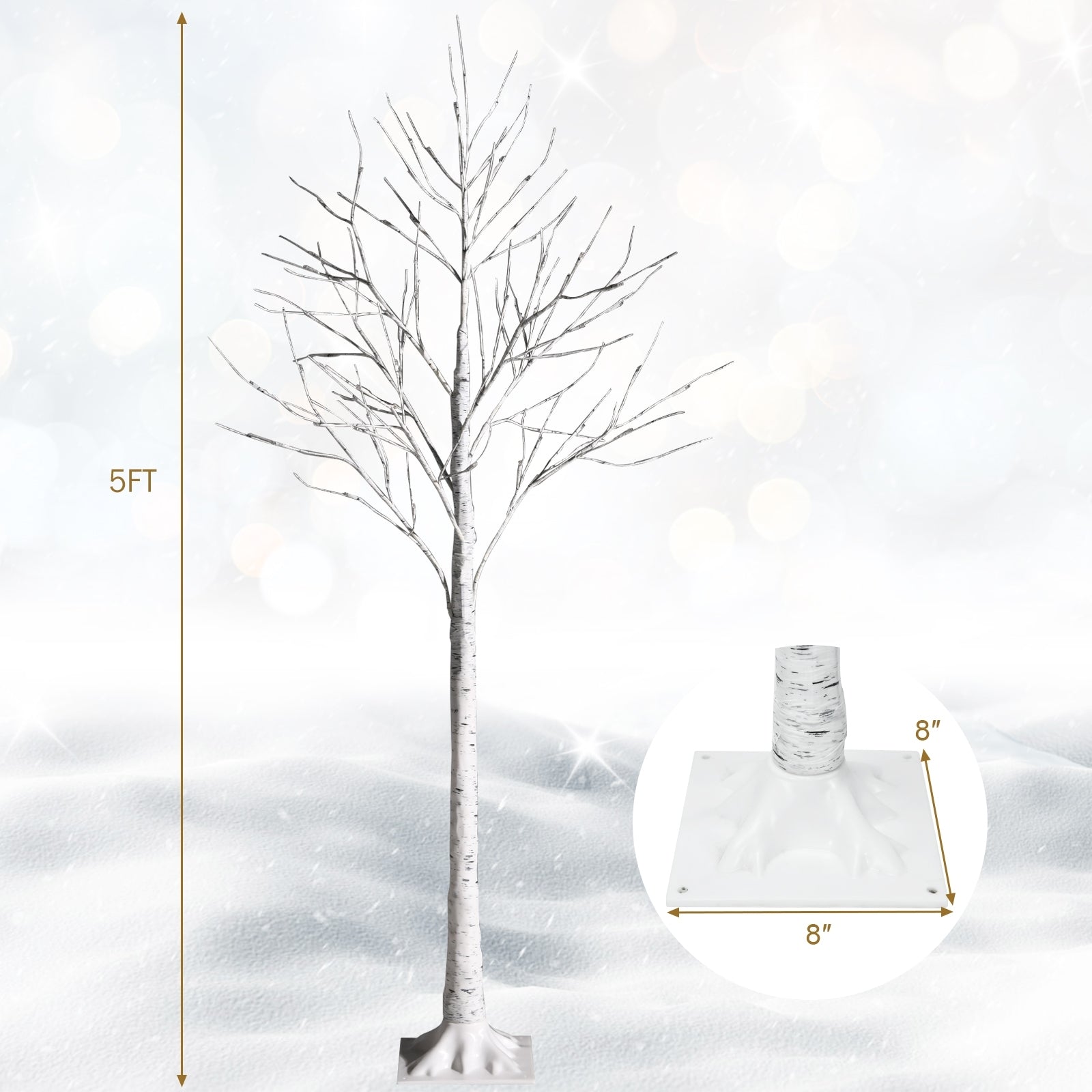5 Feet Pre-Lit Twig Birch Tree, 72 LED Lights, White Christmas Tree at Gallery Canada