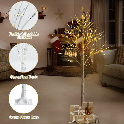 5 Feet Pre-Lit Twig Birch Tree, 72 LED Lights, White Christmas Tree at Gallery Canada