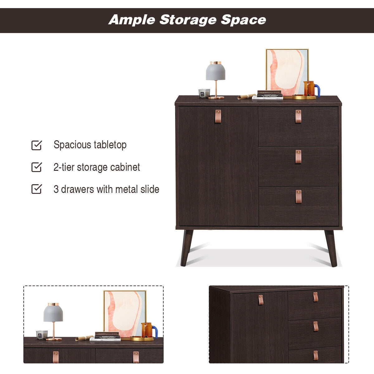 3-Drawer Sideboard Storage Cabinet, Brown Dressers & Chests at Gallery Canada