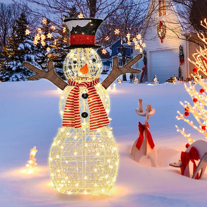 Christmas Lighted Snowman Decorations, Pre-Lit 80 Lights, Golden Christmas Decor & Accessories at Gallery Canada
