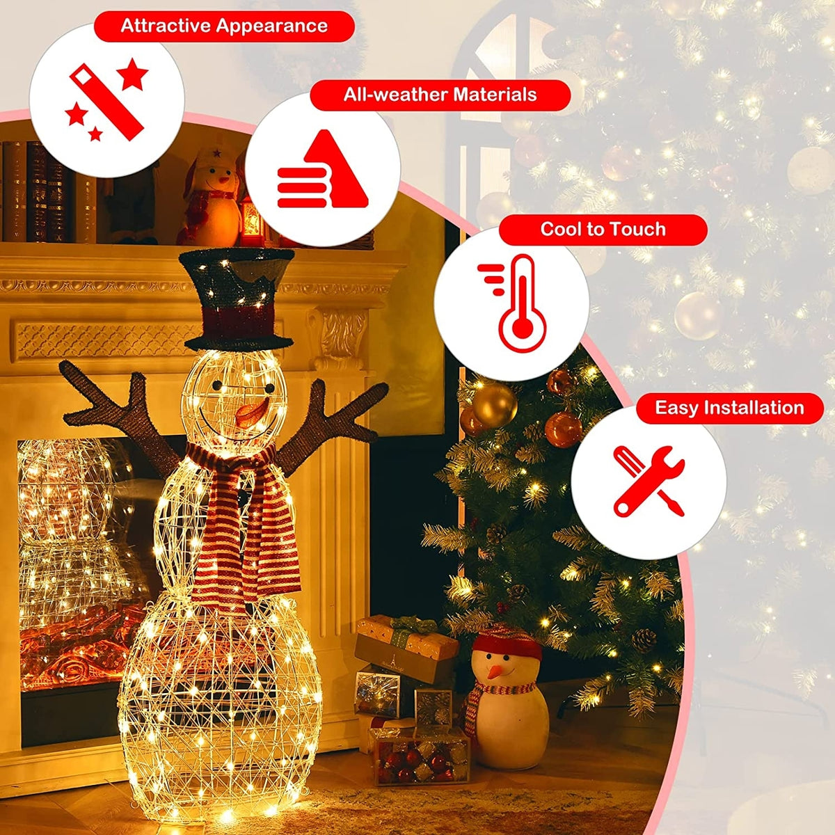 Christmas Lighted Snowman Decorations, Pre-Lit 80 Lights, Golden Christmas Decor & Accessories at Gallery Canada