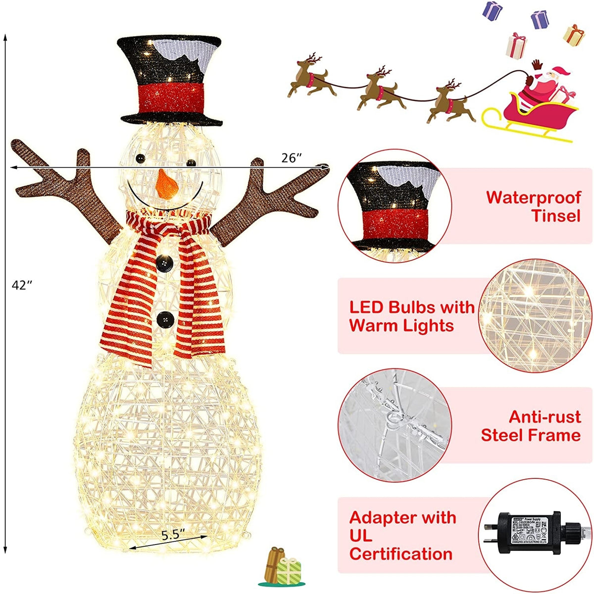 Christmas Lighted Snowman Decorations, Pre-Lit 80 Lights, Golden Christmas Decor & Accessories at Gallery Canada