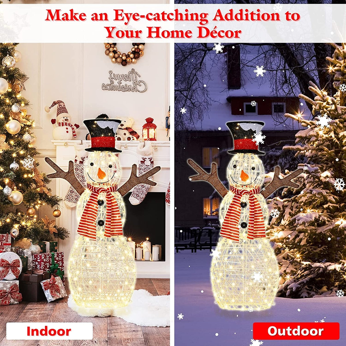 Christmas Lighted Snowman Decorations, Pre-Lit 80 Lights, Golden Christmas Decor & Accessories at Gallery Canada