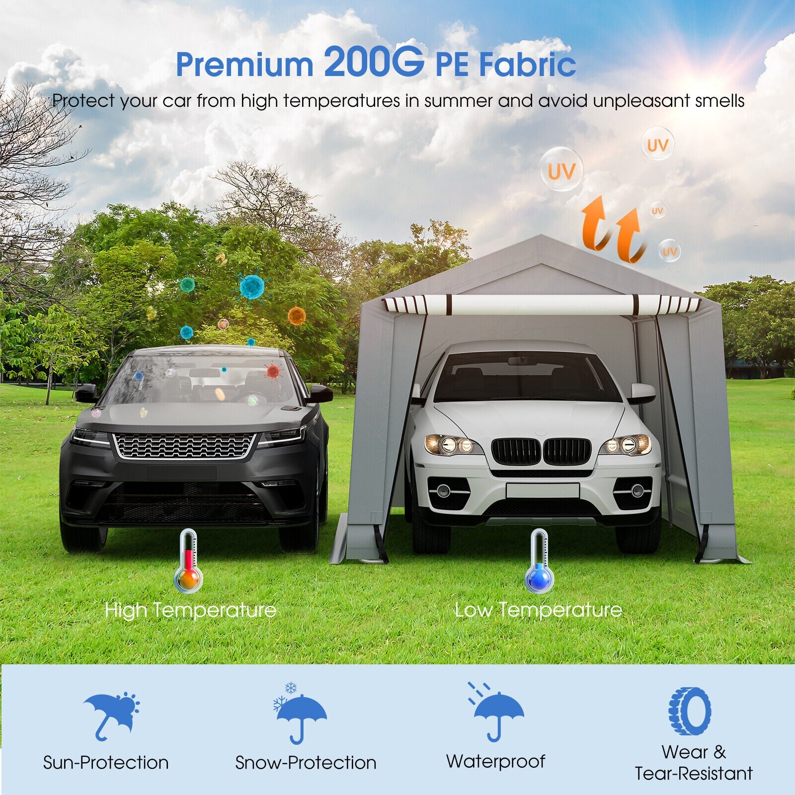10 x 16 Feet Heavy-Duty Outdoor Carport, 2 Doors, Gray Carports at Gallery Canada
