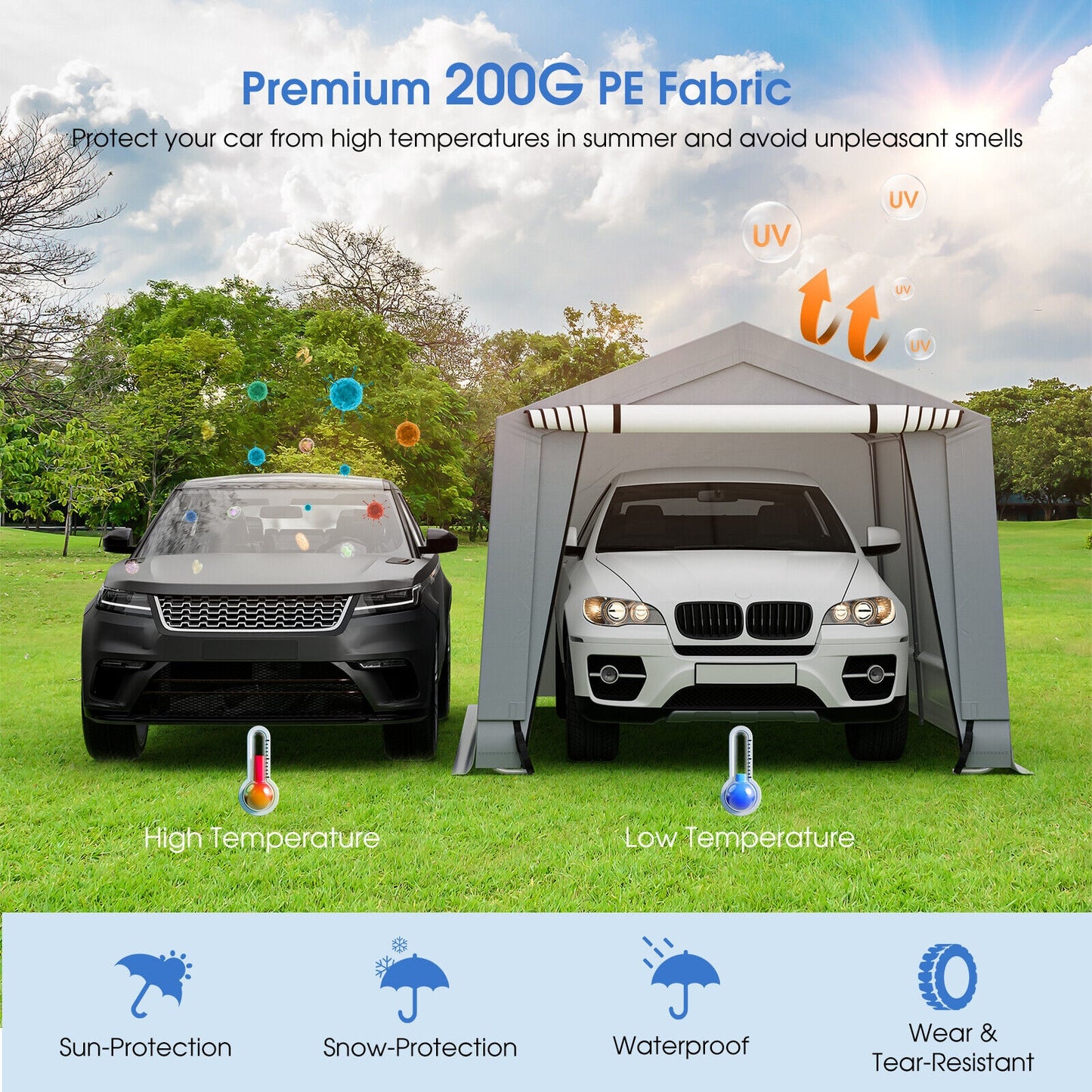 10 x 16 Feet Heavy-Duty Outdoor Carport, 2 Doors, Gray Carports at Gallery Canada