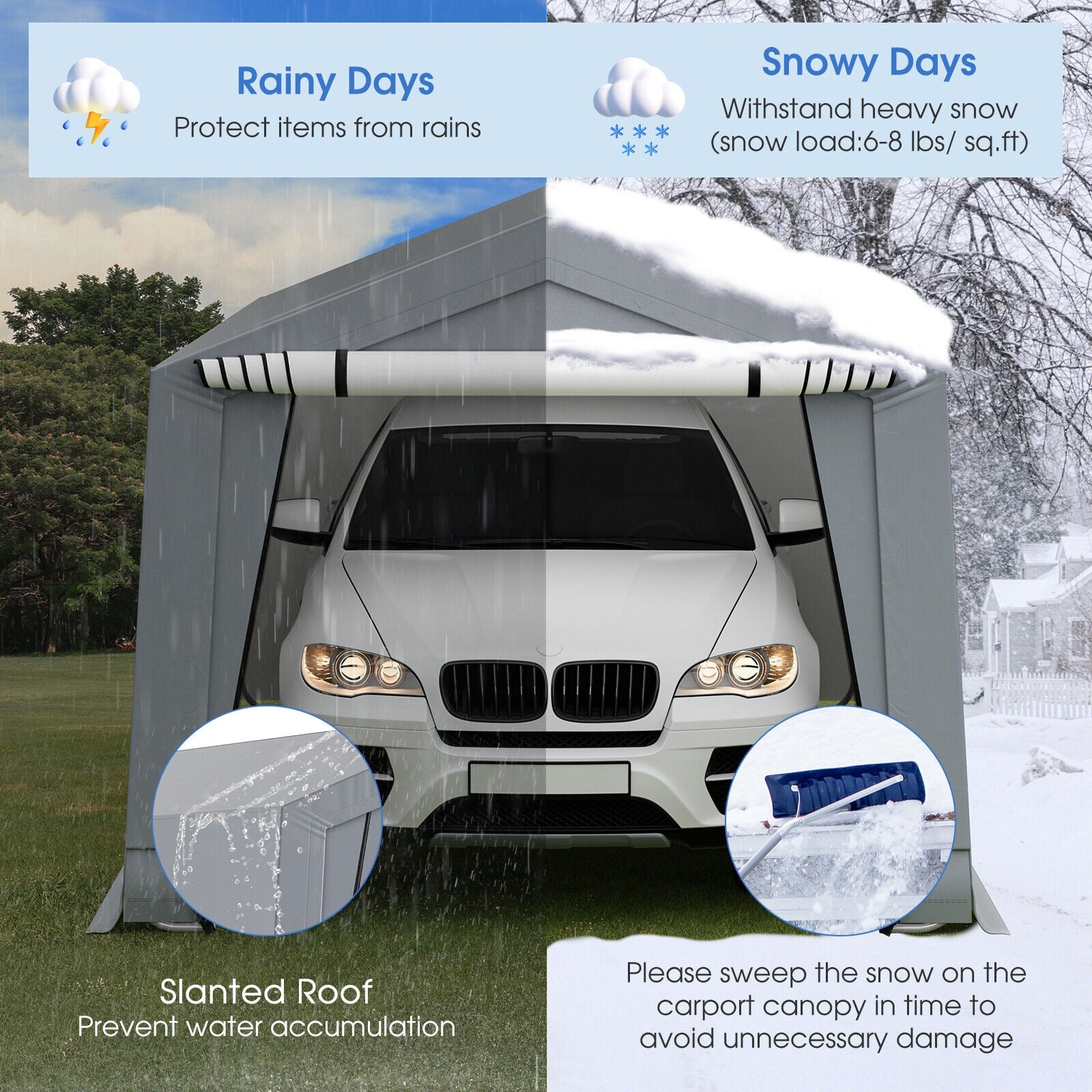 10 x 16 Feet Heavy-Duty Outdoor Carport, 2 Doors, Gray Carports at Gallery Canada
