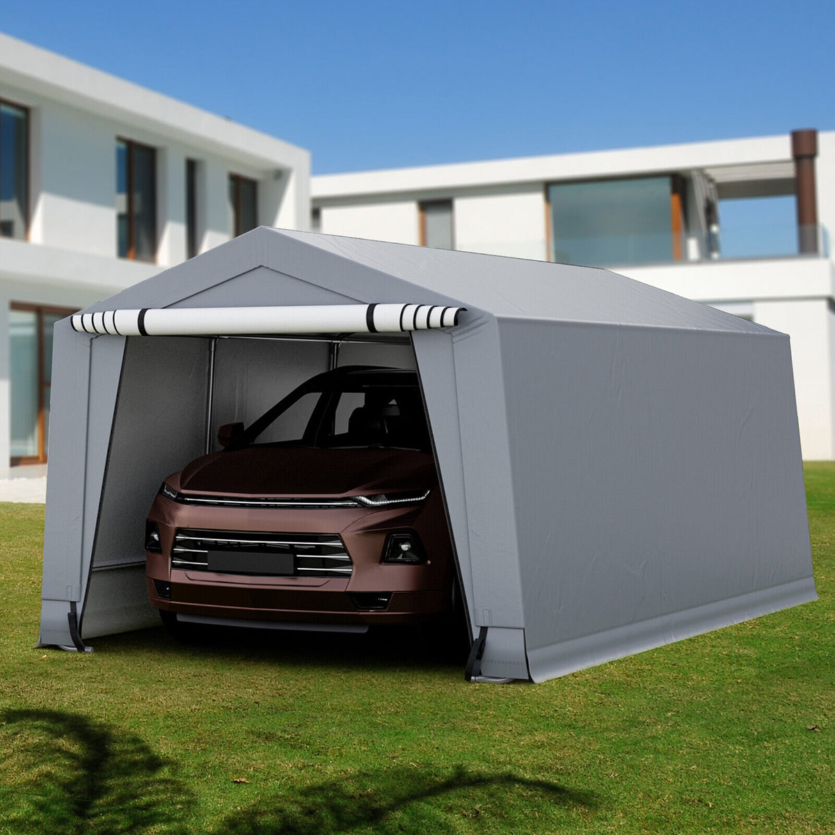 10 x 20 Ft Heavy Duty Outdoor Carport, 2 Doors, Gray Carports at Gallery Canada