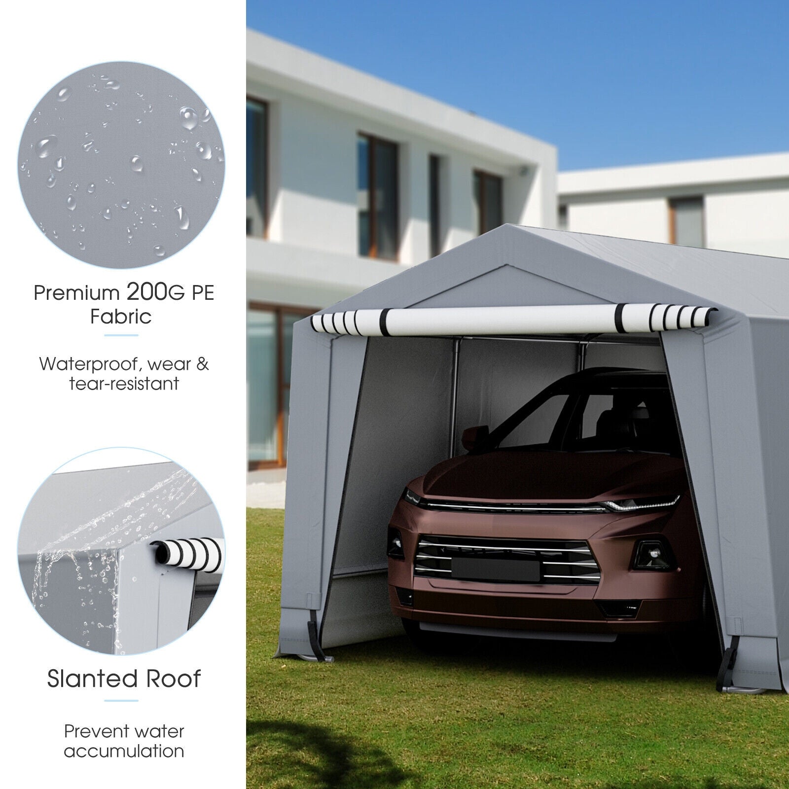 10 x 20 Ft Heavy Duty Outdoor Carport, 2 Doors, Gray Carports at Gallery Canada