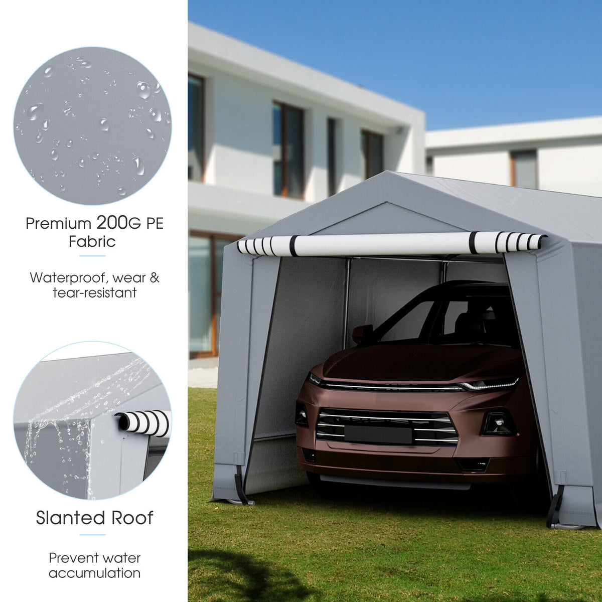 10 x 20 Ft Heavy Duty Outdoor Carport, 2 Doors, Gray Carports at Gallery Canada