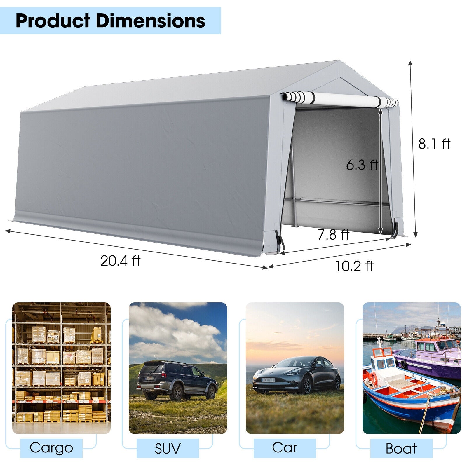 10 x 20 Ft Heavy Duty Outdoor Carport, 2 Doors, Gray Carports at Gallery Canada