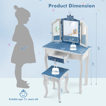 Princess Vanity Table And Chair Set, Tri-Folding Mirror, Blue Kids Vanities at Gallery Canada