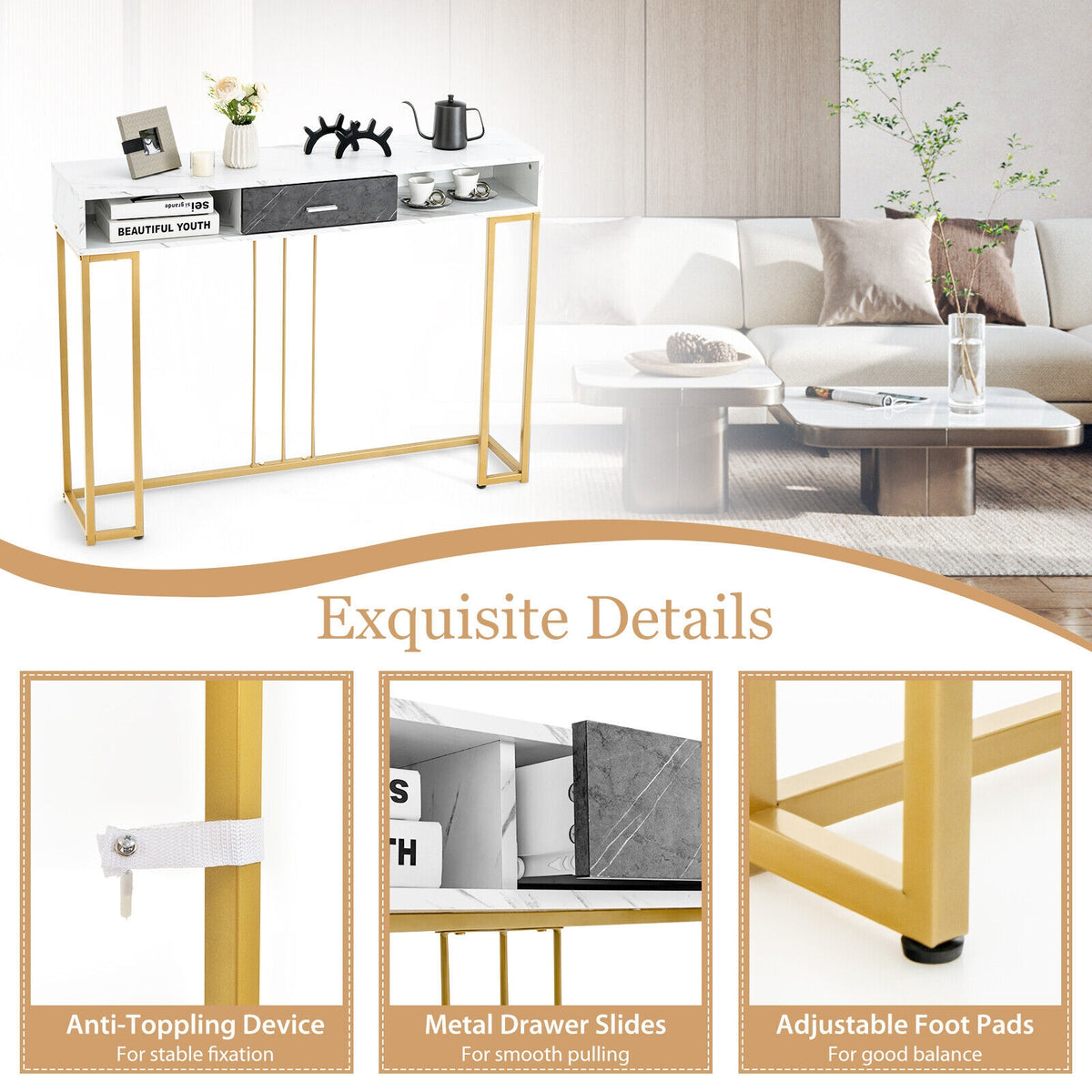 Narrow Long Sofa Table, White Console Tables at Gallery Canada