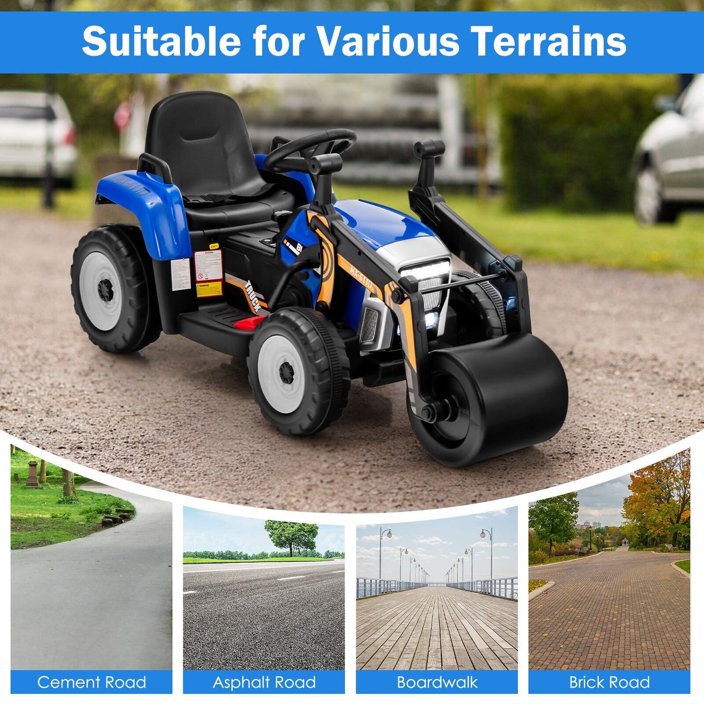 12V Kids Ride On Road Roller, 2.4G Remote Control, Blue Powered Ride On Toys at Gallery Canada