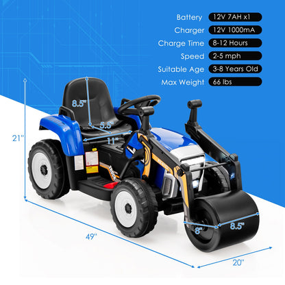 12V Kids Ride On Road Roller, 2.4G Remote Control, Blue Powered Ride On Toys at Gallery Canada
