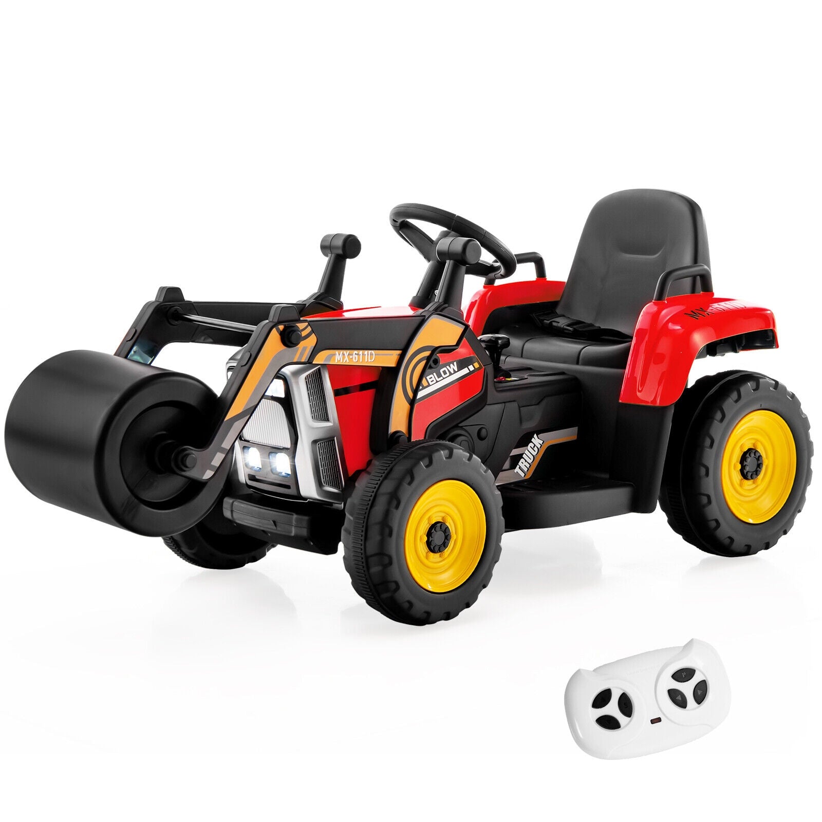 12V Kids Ride On Road Roller, 2.4G Remote Control, Red Powered Ride On Toys at Gallery Canada