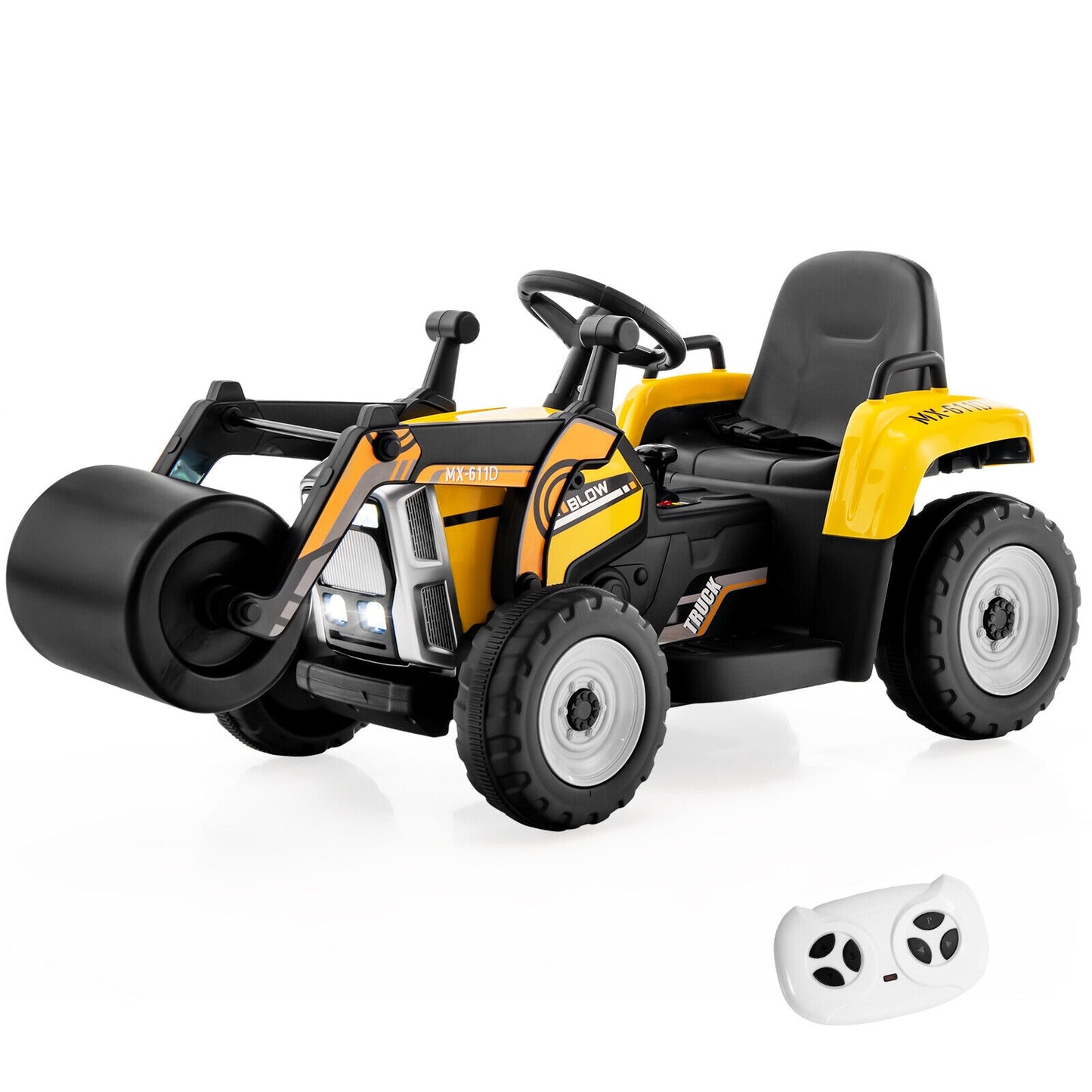 12V Kids Ride On Road Roller, 2.4G Remote Control, Yellow Powered Ride On Toys Yellow at Gallery Canada