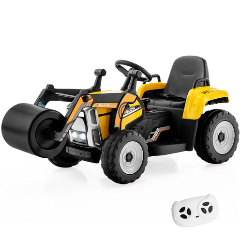 12V Kids Ride On Road Roller, 2.4G Remote Control, Yellow
