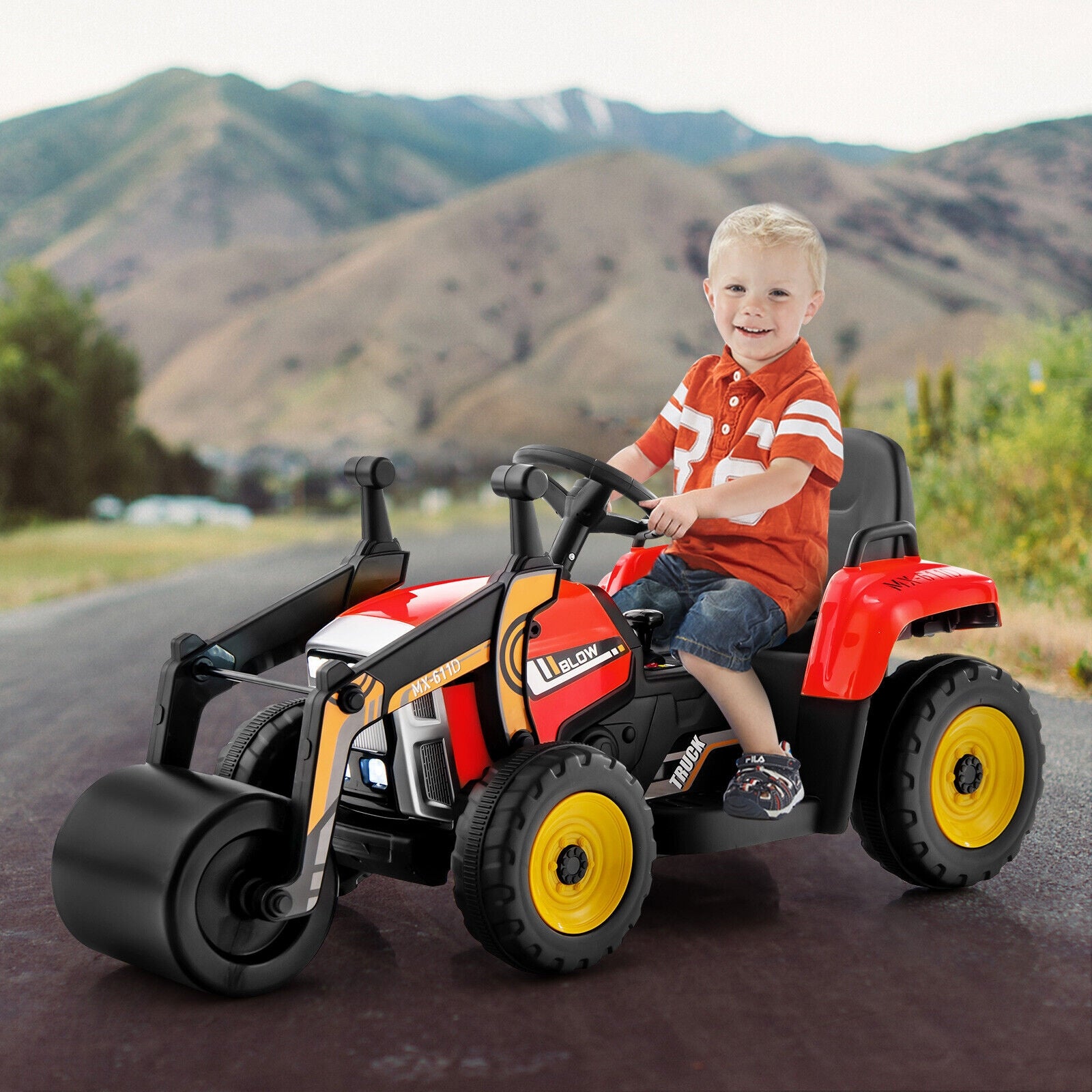 12V Kids Ride On Road Roller, 2.4G Remote Control, Red Powered Ride On Toys at Gallery Canada