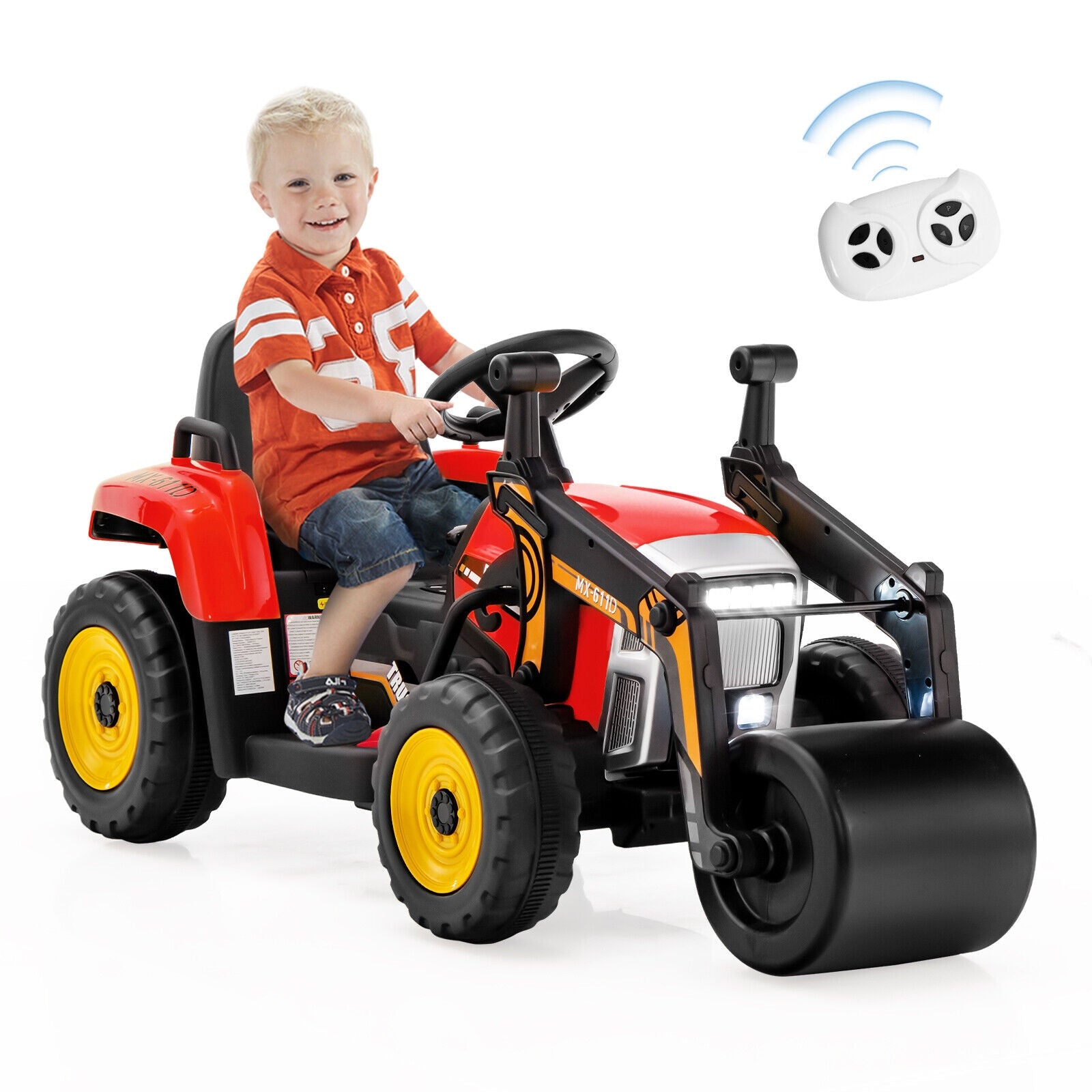 12V Kids Ride On Road Roller, 2.4G Remote Control, Red Powered Ride On Toys at Gallery Canada