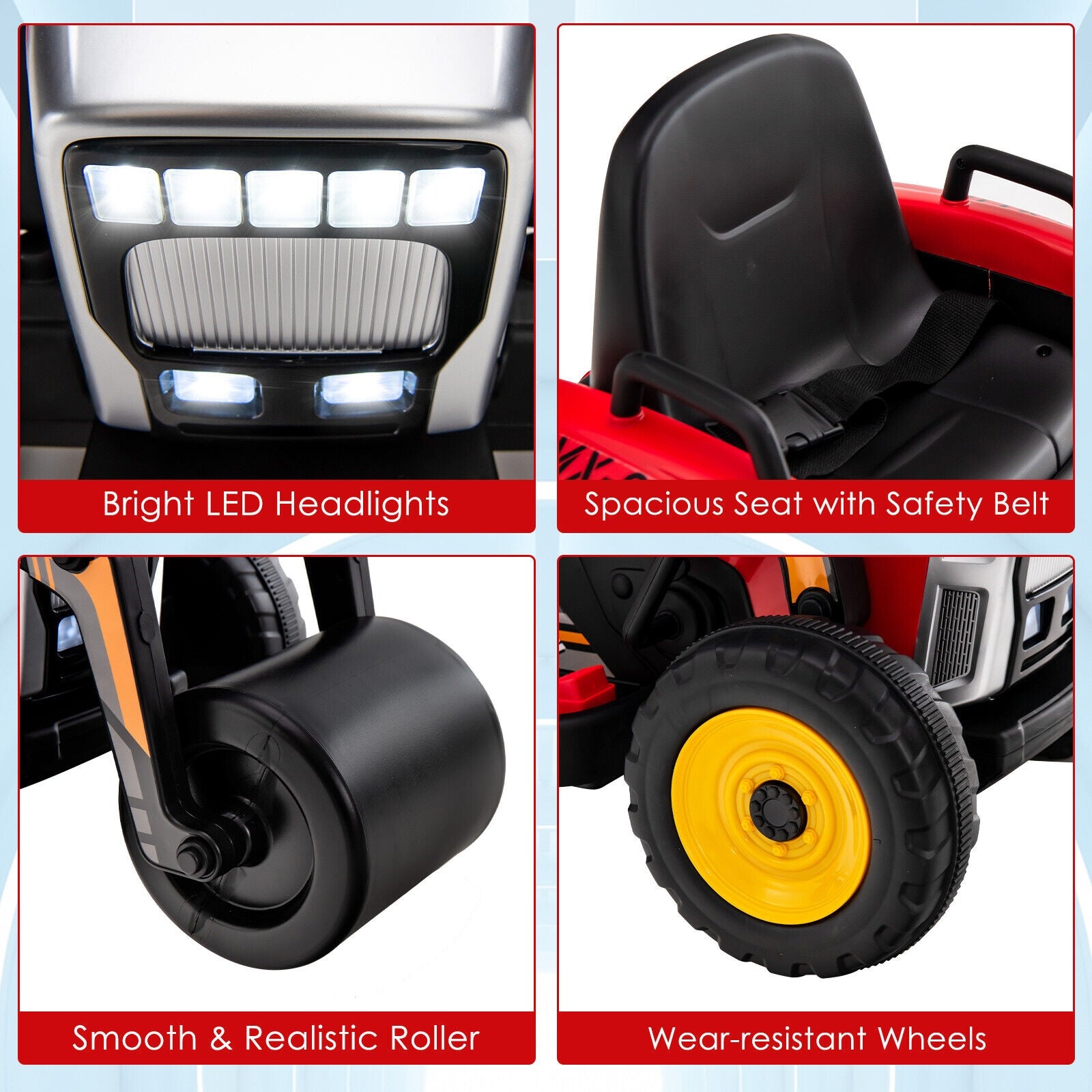 12V Kids Ride On Road Roller, 2.4G Remote Control, Red Powered Ride On Toys at Gallery Canada
