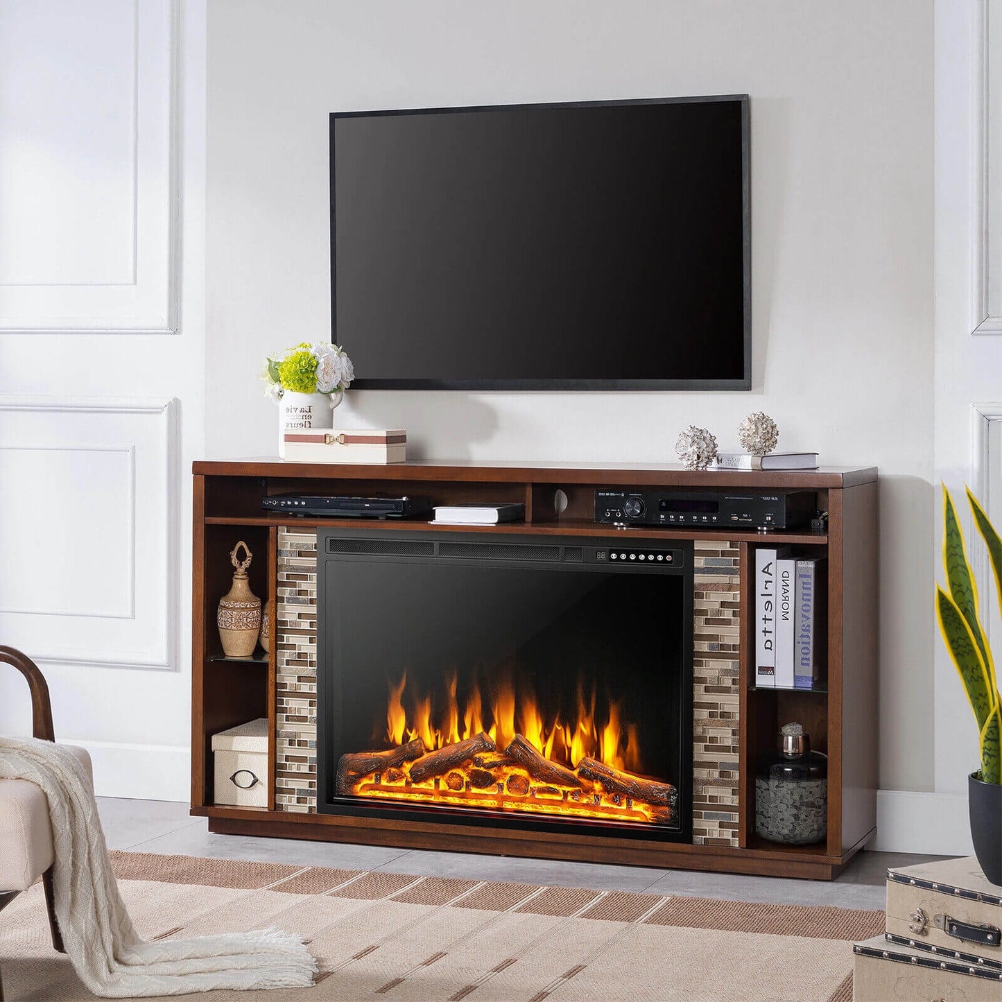 34/37 Inch Electric Fireplace, Recessed, Adjustable Flames, Black Fireplaces at Gallery Canada
