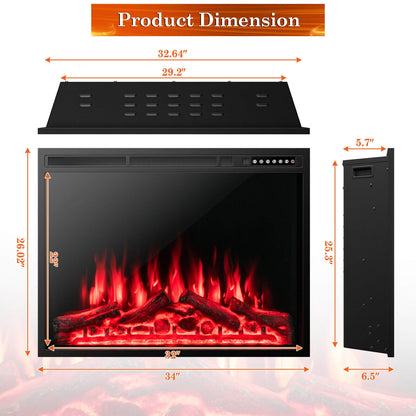 34/37 Inch Electric Fireplace, Recessed, Adjustable Flames, Black Fireplaces at Gallery Canada