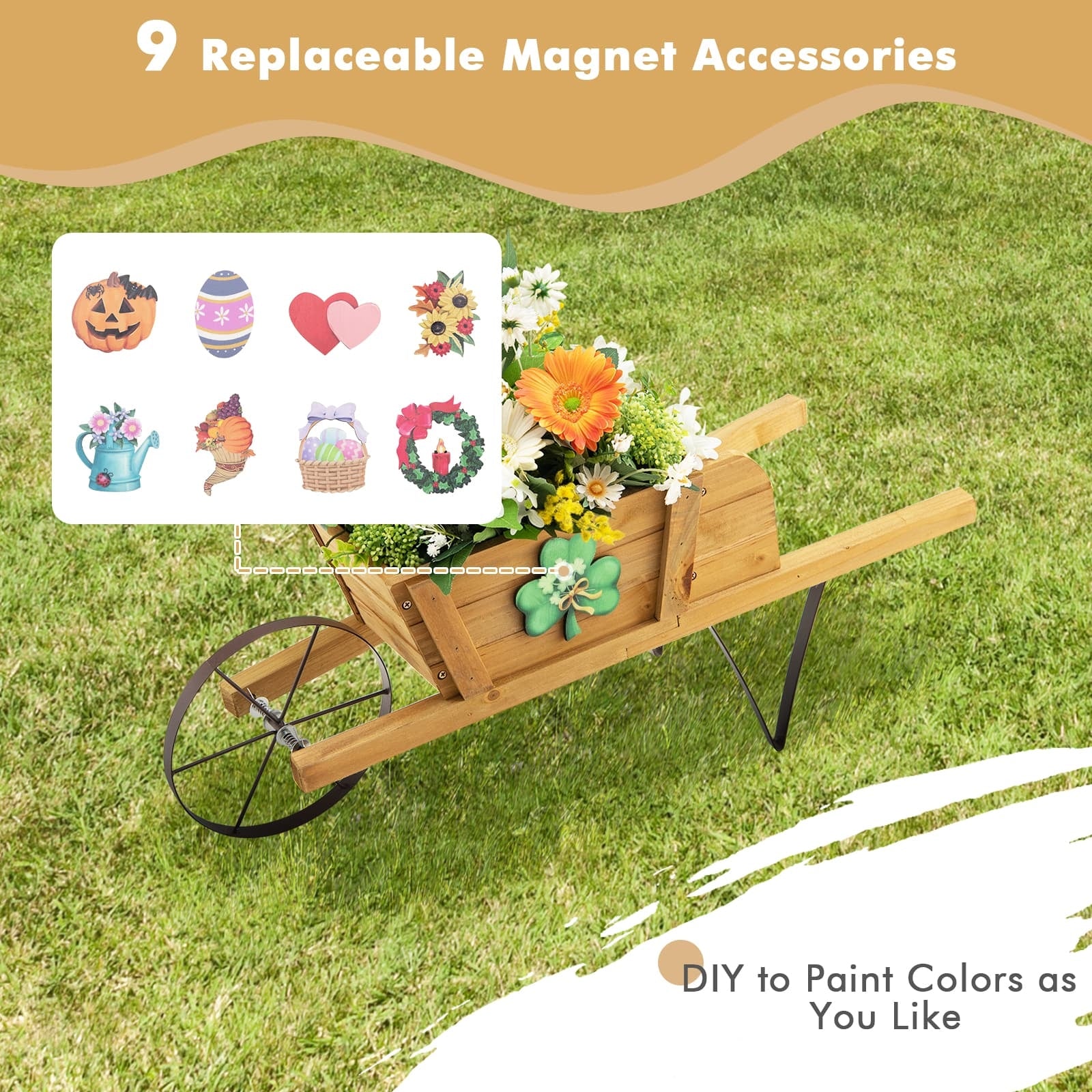 Wooden Wagon Planter, 9 Magnetic Accessories, Walnut Plant Stands at Gallery Canada