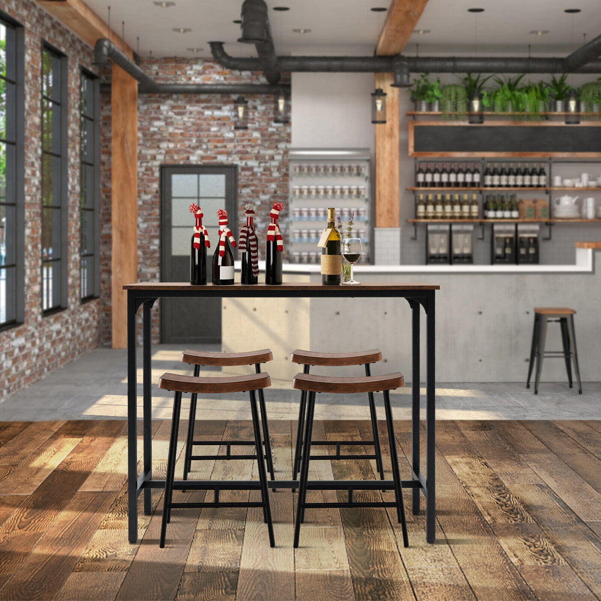 48 Inch Industrial Pub Dining Table, Steel Frame, Rustic Brown Dining Tables at Gallery Canada