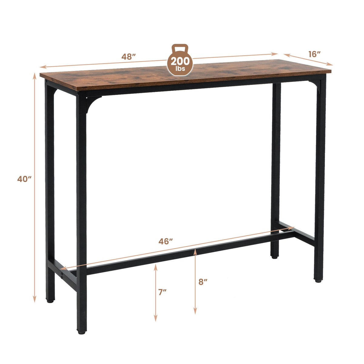 48 Inch Industrial Pub Dining Table, Steel Frame, Rustic Brown Dining Tables at Gallery Canada