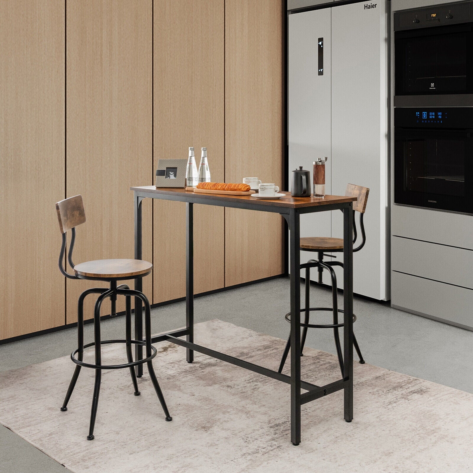 48 Inch Industrial Pub Dining Table, Steel Frame, Rustic Brown Dining Tables at Gallery Canada