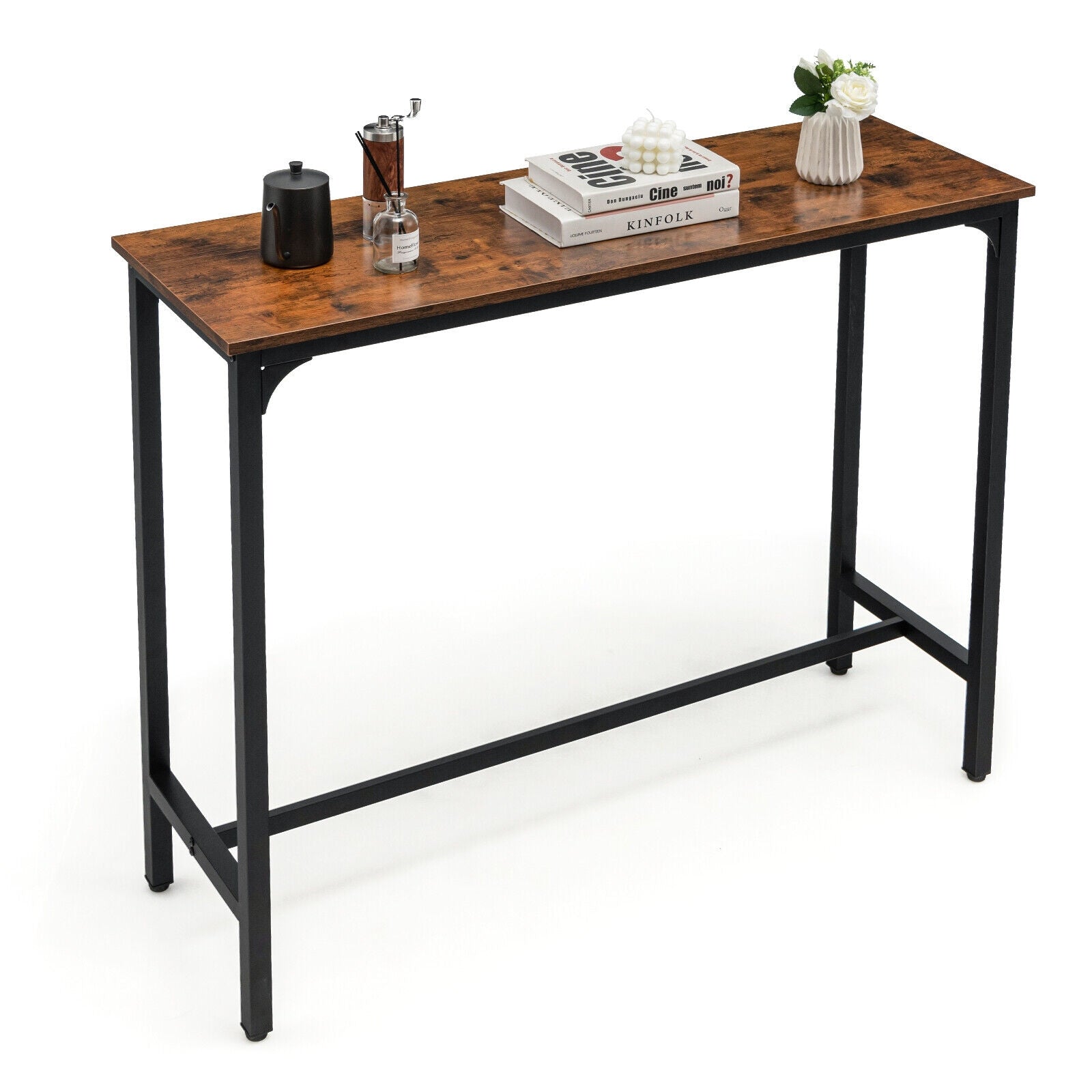 48 Inch Industrial Pub Dining Table, Steel Frame, Rustic Brown Dining Tables at Gallery Canada