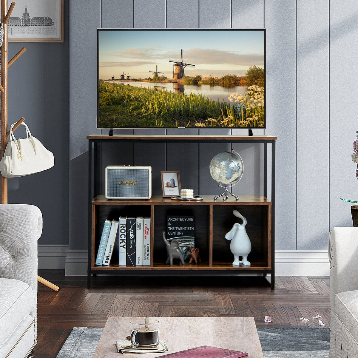 Modern Kitchen Buffet Sideboard, 3 Compartments, Rustic Brown Sideboards Cabinets & Buffets at Gallery Canada