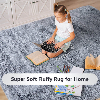 5 x 7 Feet Modern Rectangular Soft Shag Area Rug, Light Gray Rugs at Gallery Canada