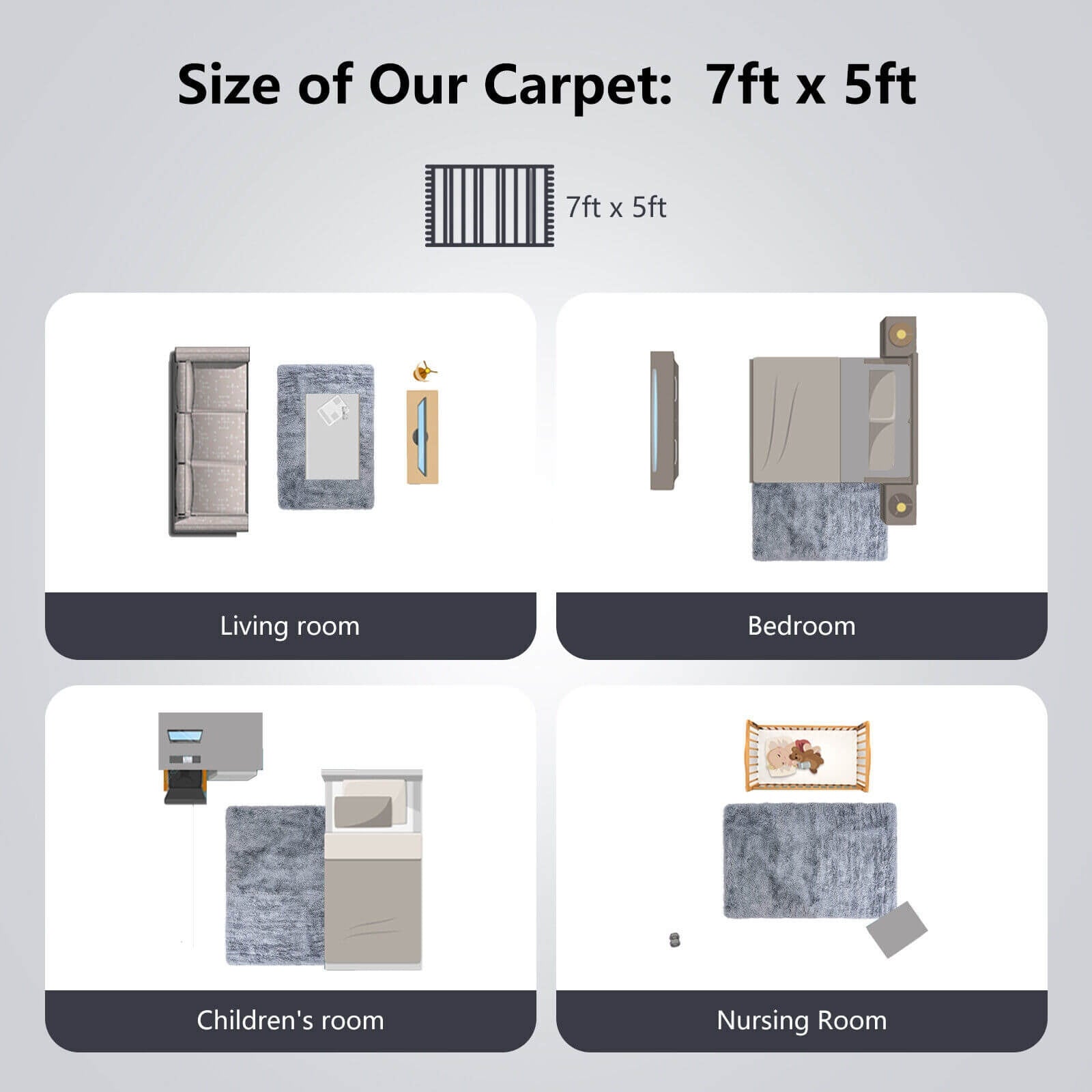 5 x 7 Feet Modern Rectangular Soft Shag Area Rug, Light Gray Rugs at Gallery Canada