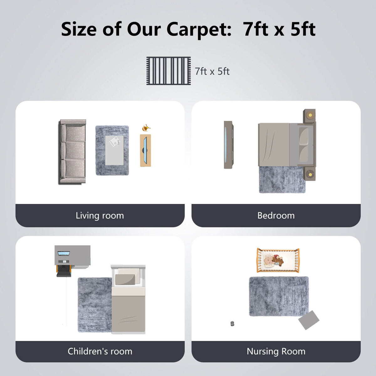 5 x 7 Feet Modern Rectangular Soft Shag Area Rug, Light Gray Rugs at Gallery Canada