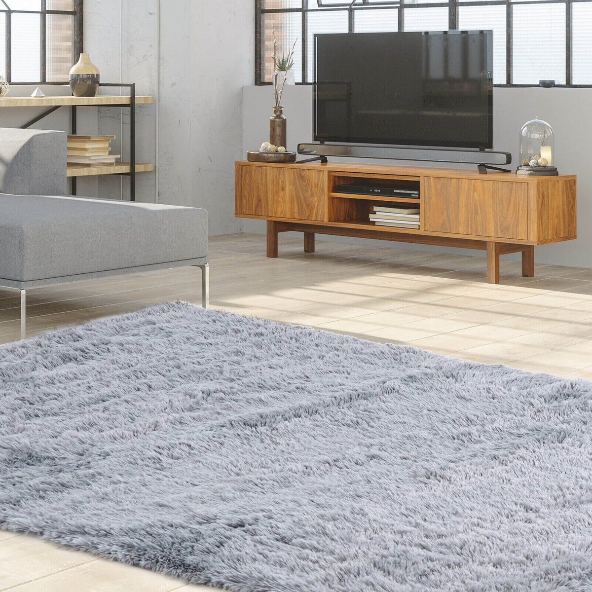 5 x 7 Feet Modern Rectangular Soft Shag Area Rug, Light Gray Rugs at Gallery Canada