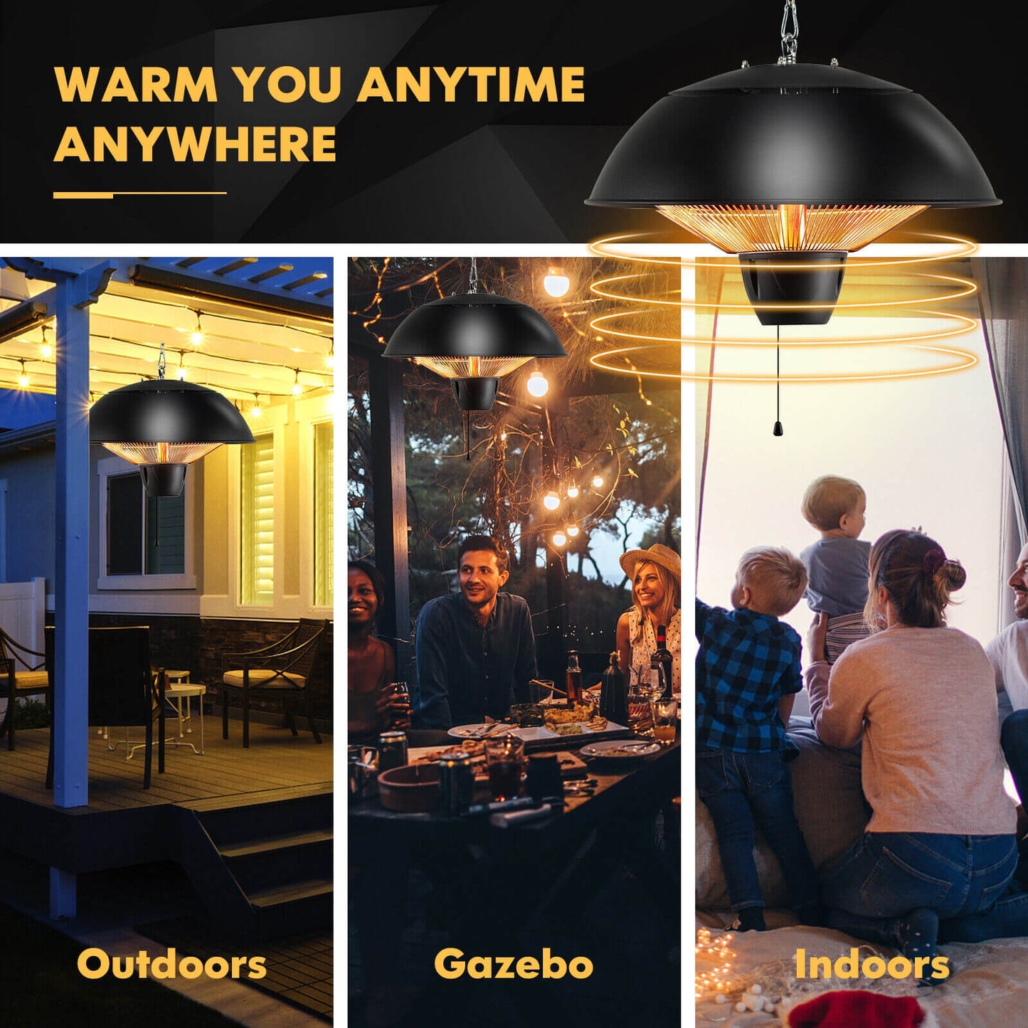 1500W Electric Patio Heater, IPX4 Waterproof, Black Space Heaters at Gallery Canada