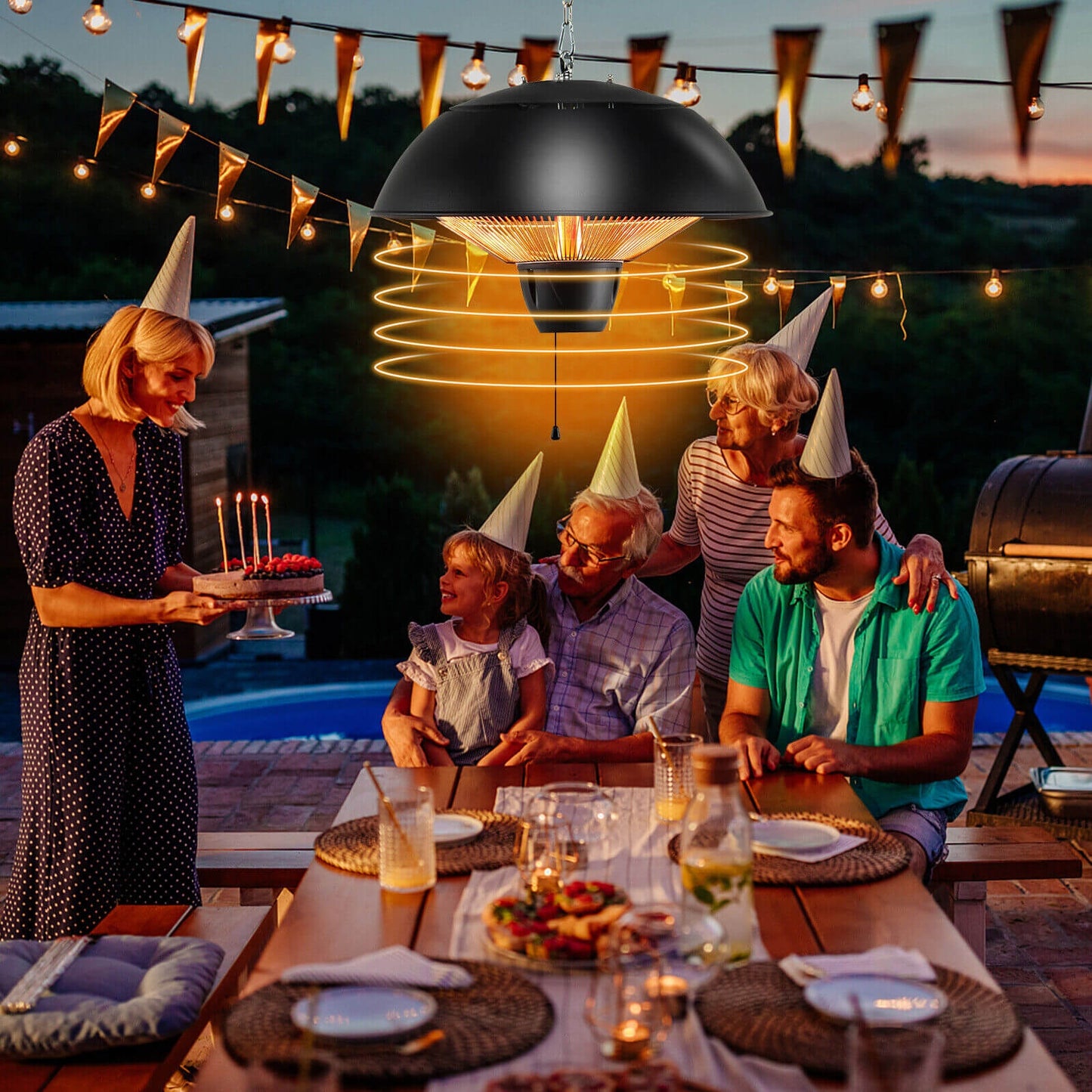 1500W Electric Patio Heater, IPX4 Waterproof, Black Space Heaters at Gallery Canada