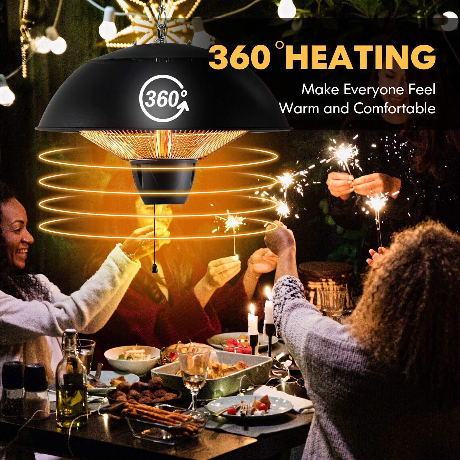1500W Electric Patio Heater, IPX4 Waterproof, Black Space Heaters at Gallery Canada