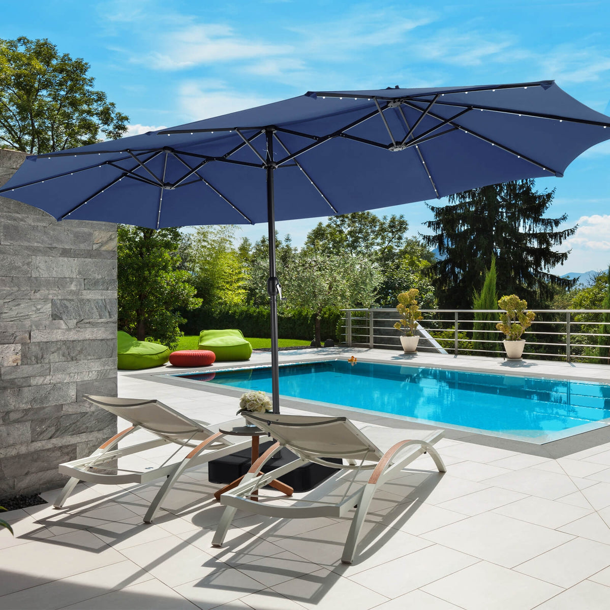 15 Feet Double-Sided Patio Umbrella, 48 LED Lights, Navy Outdoor Umbrellas at Gallery Canada