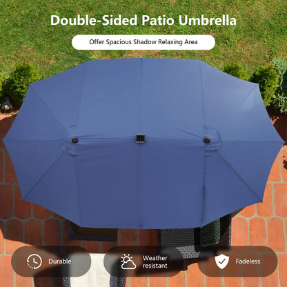 15 Feet Double-Sided Patio Umbrella, 48 LED Lights, Navy Outdoor Umbrellas at Gallery Canada