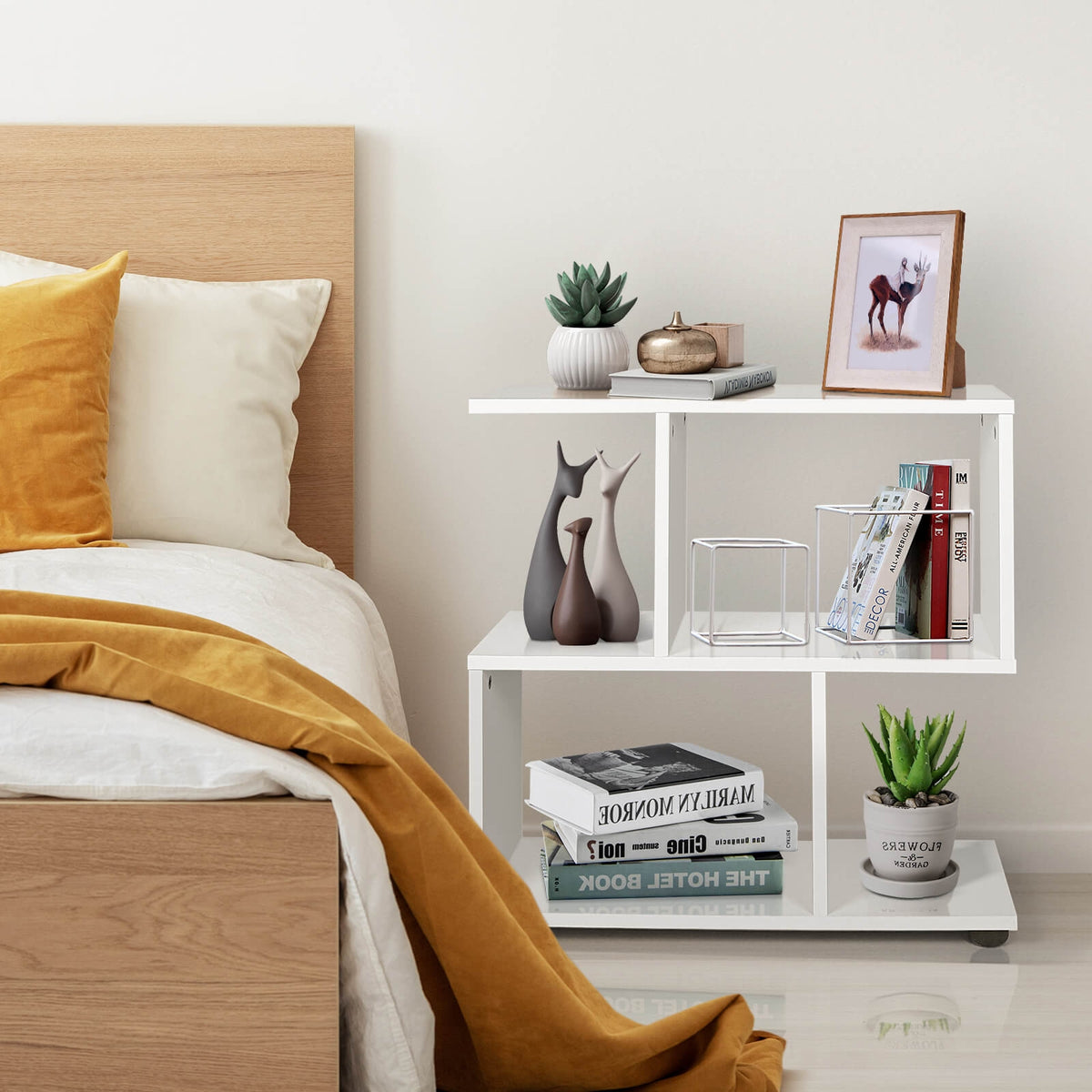24 Inch 3-Tier Geometric Bookshelf, White Bookcases at Gallery Canada
