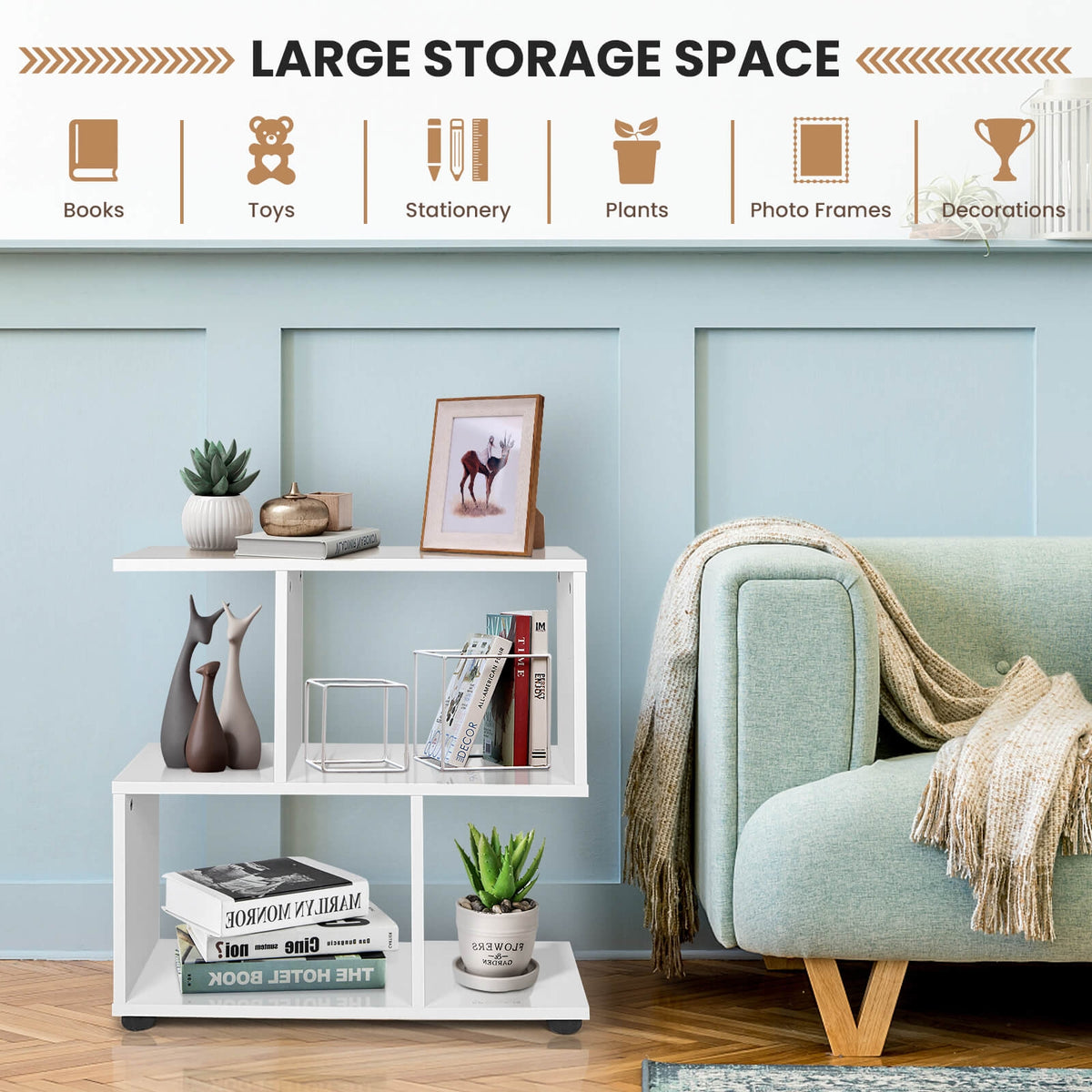 24 Inch 3-Tier Geometric Bookshelf, White Bookcases at Gallery Canada