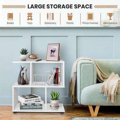 24 Inch 3-Tier Geometric Bookshelf, White Bookcases at Gallery Canada