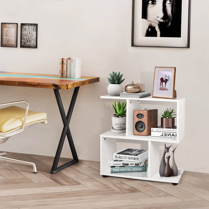 24 Inch 3-Tier Geometric Bookshelf, White Bookcases at Gallery Canada